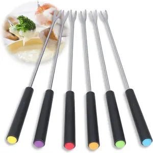 6Pcs 9.1 Inch Stainless Steel Fondue Forks with Heat Resistant Color Coded Handle Fondue Sticks Set for Chocolate Cheese Grill Cake Meat Fruits Fondue Fountain Roast Marshmallows Dessert