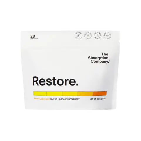 The Absorption Company Restore Zero Sugar Electrolyte Drink Mix Powder for Rehydration, Recovery, Energy, & Immune Support – 28 Servings/Bag