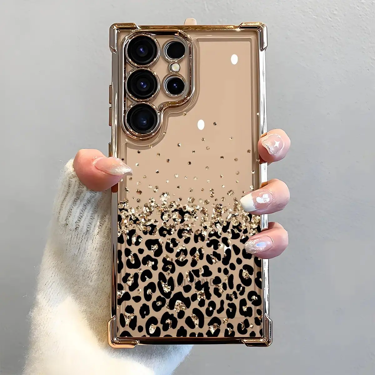 Durable Gold Foil Leopard Print Phone Case for Samsung S26-S25+ S25Edge S24FE S24-S22 Ultra, Electroplated Slim Cover, Airbag Shockproof Soft TPU, Cute Aesthetic Gradient Design Mobile Phone Accessories