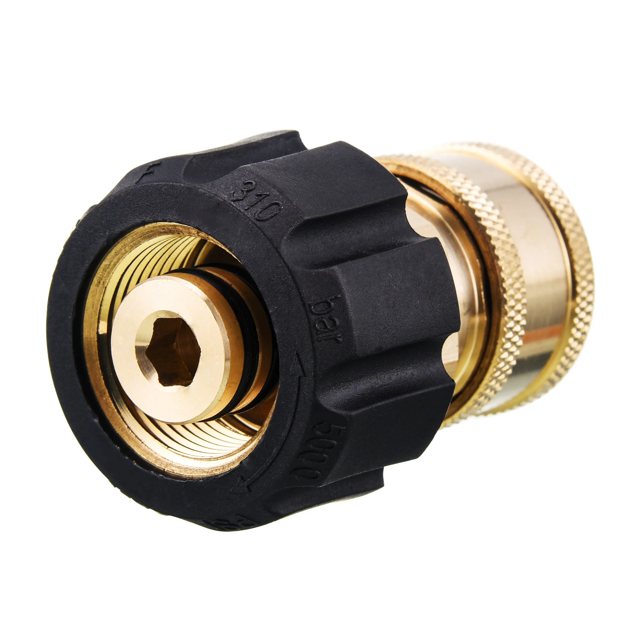 FIXFANS Brass Pressure Washer Quick Connect Adapter - 3/8" Socket to M22-14mm Fitting, 5000 PSI, Universal Fit, Convenient Conversion for Handheld Pressure Washing Water Hose Attachment, 3/8 Inch Socket To M22 14Mm Fitting