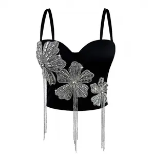 CELOT KEVER Luxury Diamond-Studded Floral Corset Outerwear Fishbone Bra Cotton Fabric Adjustable Breathable Women's Top