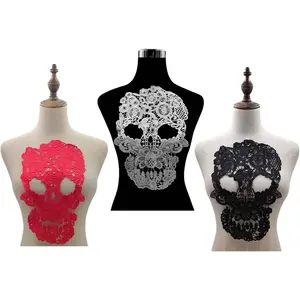 3 PCS Skeleton Lace Applique Lace Embroidered Skull Patches for Sewing Decor Dress Decoration