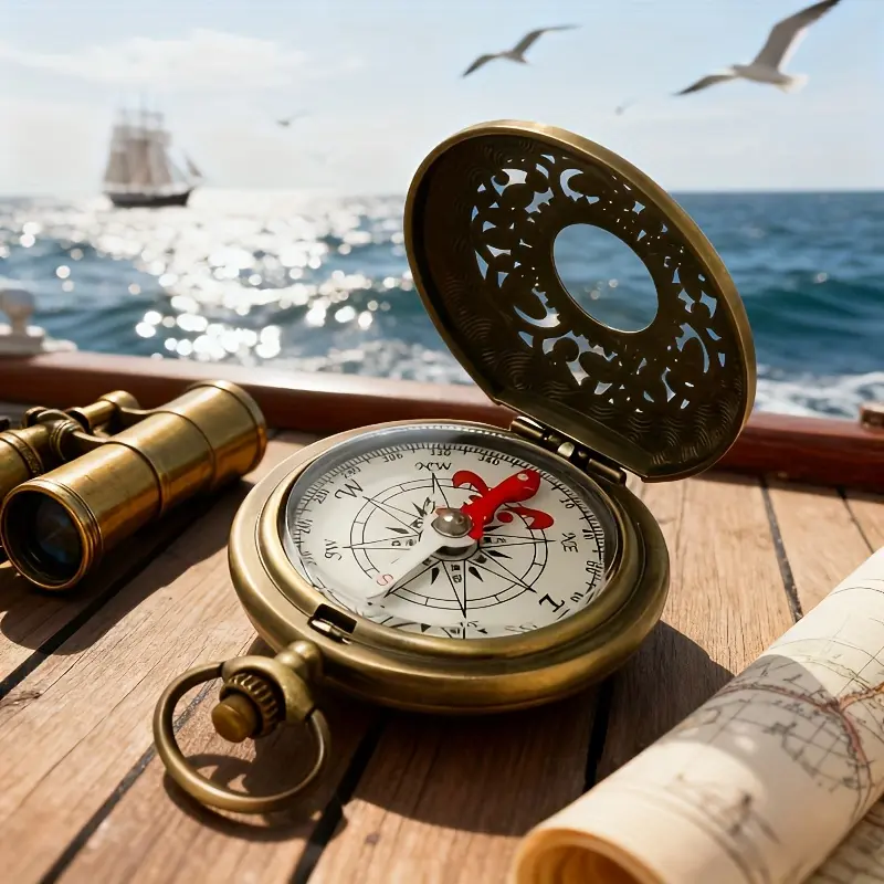 Vintage Hollow-Out Flip-Top Metal Compass for Outdoor Off-Road Adventures - Suitable for Hiking and Boat Navigation