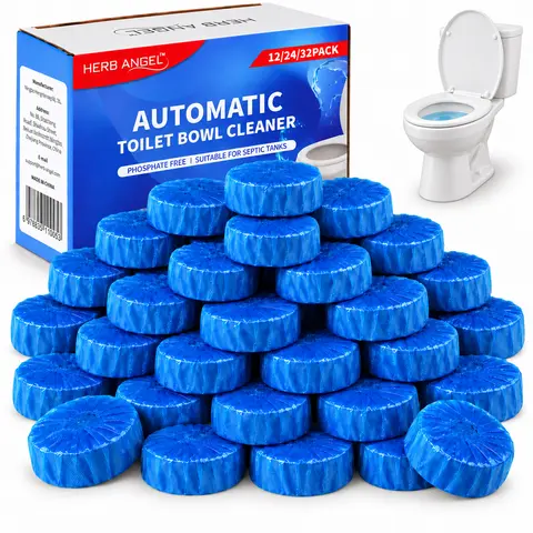 HERB ANGEL Automatic Plastic Toilet Tank Cleaner Tablets, Household Home Essentials, 8/12/24/32/56/64/80/96/105 Count, Low Odor, Stain Odor Resistant, Powerful Cleaning Solution, Long-Lasting Deodorant, Tackles Tough Toilet Stains