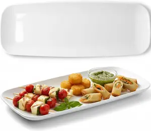 Rectangle White Serving Tray (2-Pack) - 17.5" Disposable Serving Platter for Appetizer, Fruits & Serving Dishes | Perfect Plastic Tray for Party Serveware