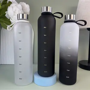 33.81 oz large capacity with handle matte gradual change sports fitness water cup, small diameter thermos cup, matte texture