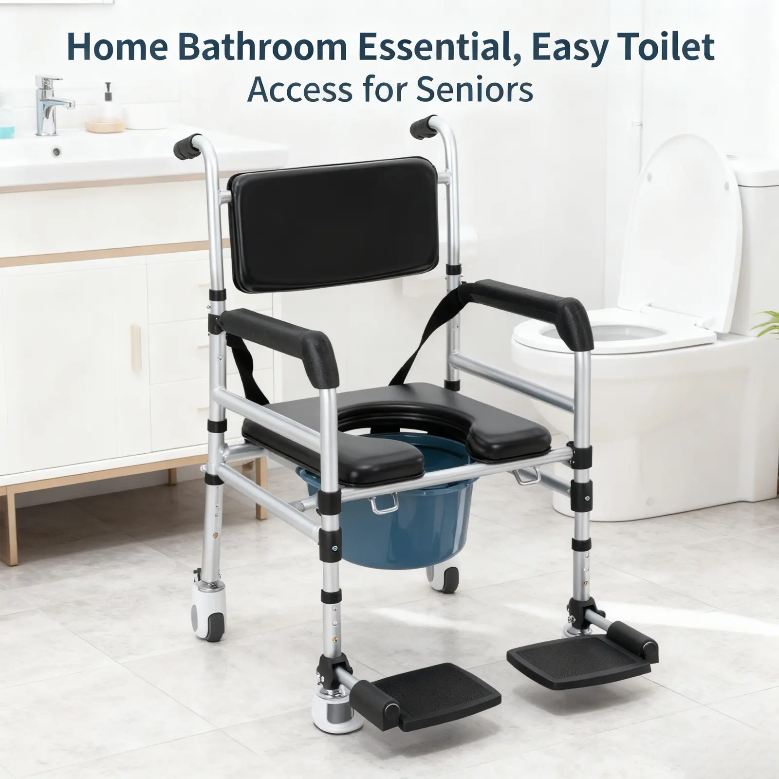 Rolling Shower Chair with Bidet and Brakes for Hospital Nursing Home Senior Bath Mobility Aid