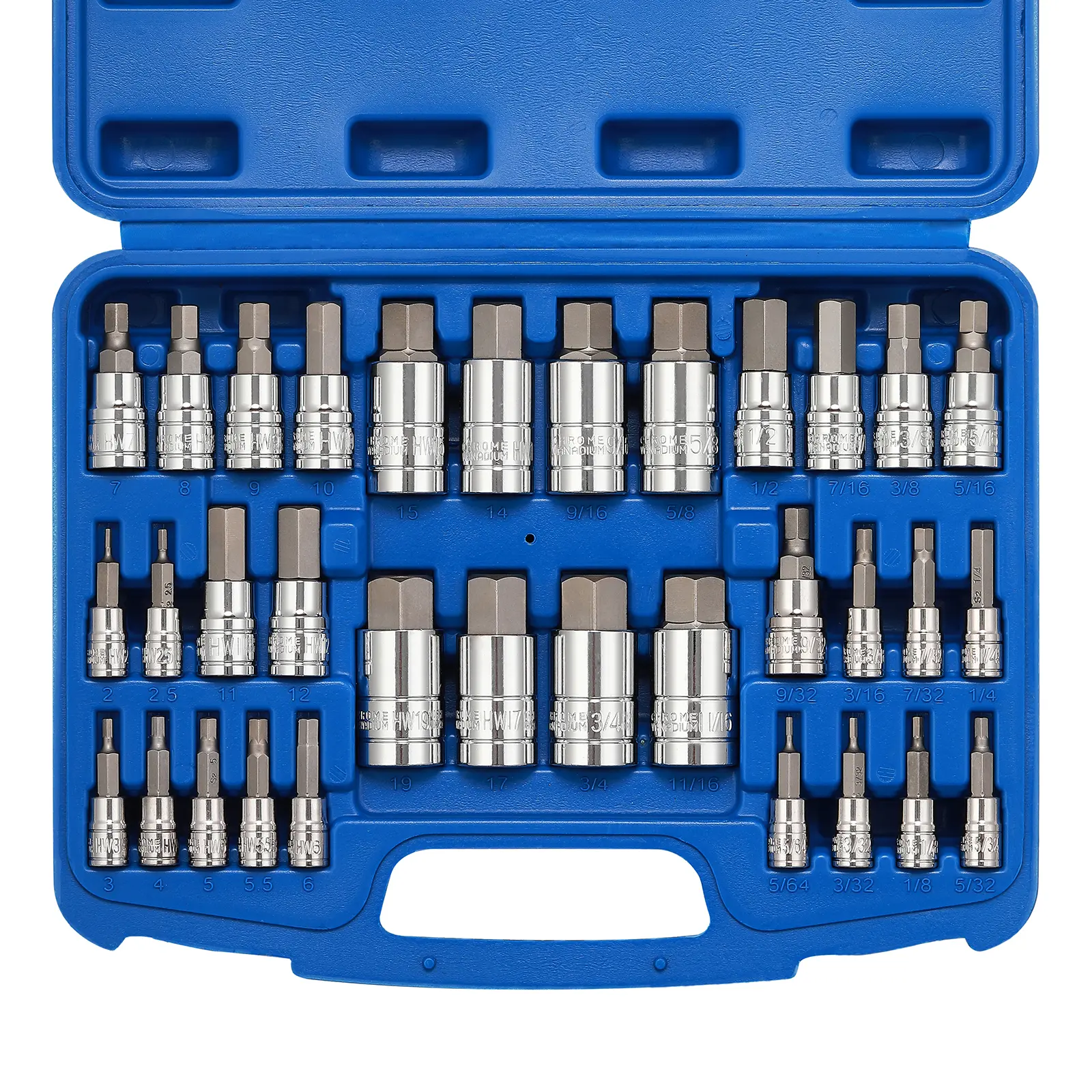 CASOMAN 33-Piece Master Hex Bit Socket Set S2 Steel SAE & Metric Allen Bit 5/64" to 3/4" 2mm to 19mm Tool Kit with Durable Carry Case, " 2mm to 19mm Tool Kit with Durable Carry Case, DEALS FOR YOU DAY
