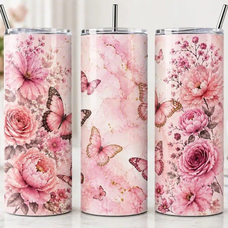 Floral Pink Insulated Tumbler 20oz | Cute Travel Mug