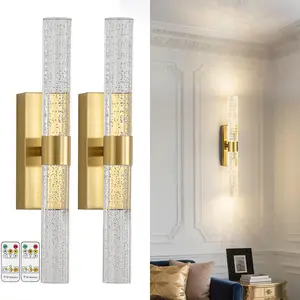 2-Pack LED Wall Lights, -Gold Modern Crystal Wall Sconces, Rechargeable with Remote, Adjustable Brightness, for Living Room, Hotel Corridor
