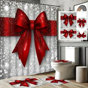 1pc High-Quality Shower Curtain Set with 12 Durable Hooks - Creative Fashionable Printed Waterproof Bathroom Accessory, Christmas Decoration, Exquisite Housewarming Gift, Shower Curtain Sets, Waterproof Shower Curtain