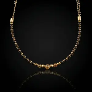 Men's Success and Grounding Necklace with Smoky Quartz, Citrine & Gold Chain