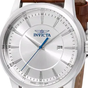 Invicta Celestial Men's Watch 43mm Brown Leather Strap Silver Dial Date Function Classic Style