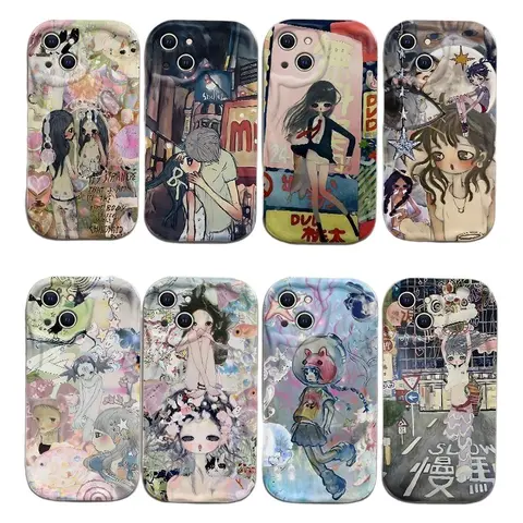 Aya Takano 3D Wave Case For iPhone 18 17 16 15 14 13 12 11 Pro Max  Plus Luxury Soft Silicone Cover Gift Idea For Girlfriend Halloween Thanksgiving Christmas