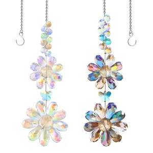 Crystal Flower Sun Catcher Hanging Decoration Wind Chimes, Rainbow Maker Window Sun Catcher Indoor Outdoor Garden Decor, Home Christmas Ornament