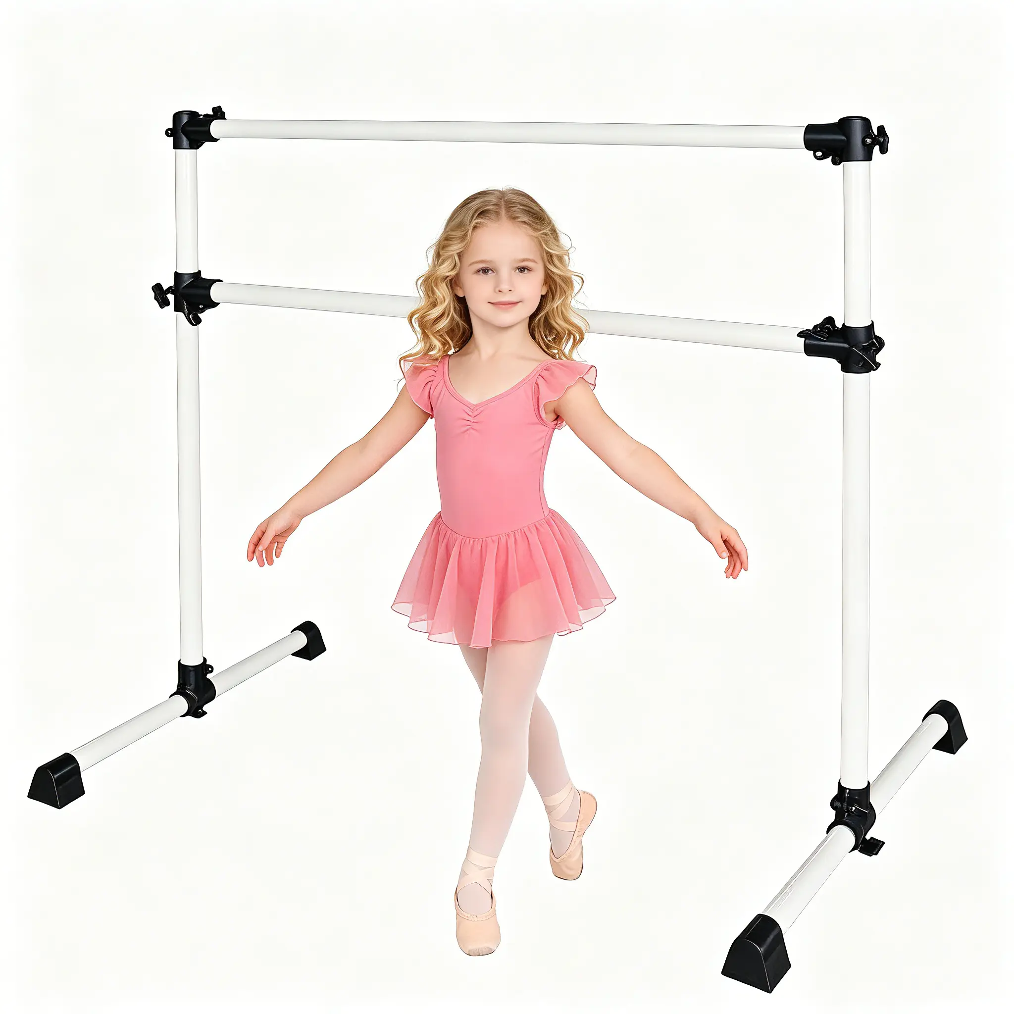 Adjustable Ballet Barre, Professional Freestanding Dance Barre with Anti-Slip Rubber Pads, Easy Height Adjustment, Portable Dance Training Equipment for Home, Studio, School, Pilates & Flexibility Exercises