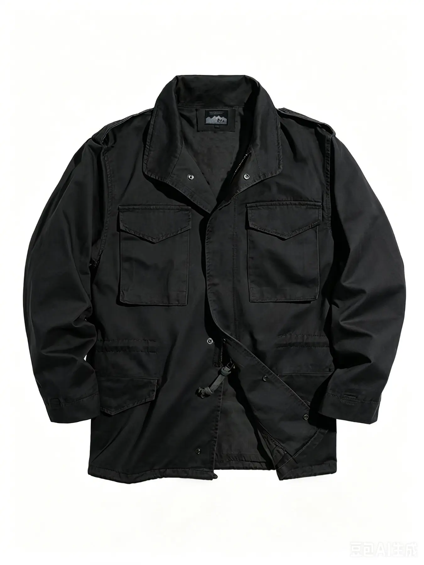 Men's classic vintage collared zip-up long sleeve jacket, Casual Cargo Jacket, M65 field work jacket, multi-pocket design, drawstrings at the waist and hem, suitable for daily casual outdoor activities in spring, autumn, and winter