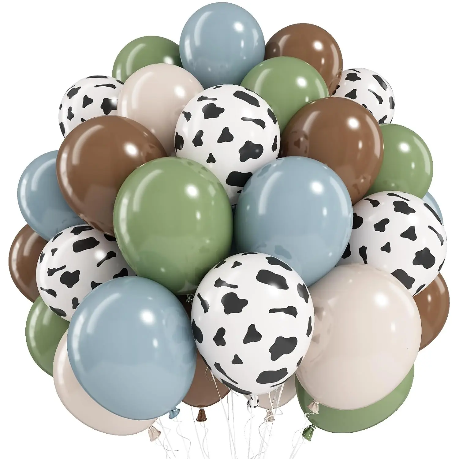 Cowboy Balloon Kit Dusty Blue, Sage, Brown Cow Print Balloons for Boho Rodeo Party Decor