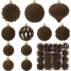 48 count  Christmas Ball Ornaments Set, Flocked Christmas Tree Ornaments, Shatterproof  Xmas Balls Decorations for Christmas Tree  Decor Holiday Wedding Party (Caramel Brown)