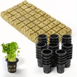 50/100-Set Hydroponic Rock Cubes Kit with Net Basin Rock Planting Cubes, Plugs & Net Cups for Rooting & Cloning Ideal for Fish-Vegetable Symbiosis, Vertical Gardens & Soilless Cultivation