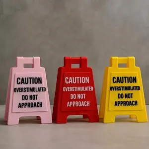 1pc Caution Overstimulated - Do Not Approach Desk Sign, Office Decoration, Home Decoration, Novelty Decor, Funny Gifts, Desk Signs Ornament, Desk Signage Decoration