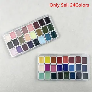 Pearl Metallic Shimmer Watercolor Palette 24 Shades, High Pigment Glitter Solid Watercolor Paint, Travel Size Art Gift for Adults & Kids Painters