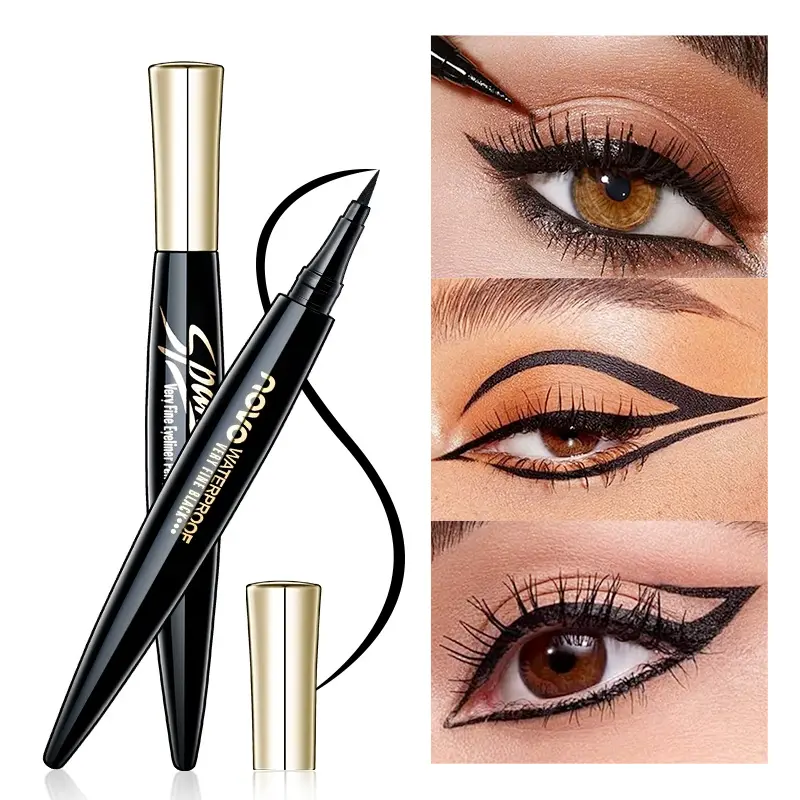 novo Quick-Dry Waterproof Liquid Eyeliner Pen, Fine Tip, Smudge-Resistant, Long-Lasting Precision Tool for Beginners, Black Gold Silver Cat Eye Winged Makeup, Daily Wear Beauty Accessory, Cosmetic