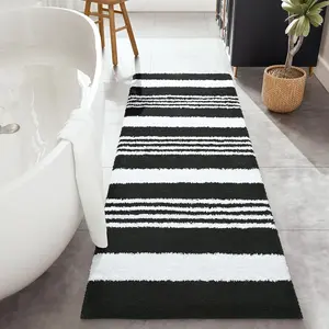 Bathroom Runner Rug 24x60 Inch, Washable Non Slip Bathroom Rug Long Absorbent Bath Rugs for Bathrooms Quickly Dry, Black Plush Bath Mats for Sink Shower Floor