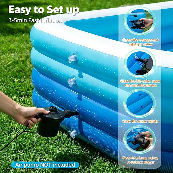 "121-inch Large Inflatable Swimming Pool, 304.8 cm Heavy-Duty PVC Durable Pool, Suitable for Adults, Families, Children, and Pets, Summer Blue Design, 4-Layer Thickened, Super Durable, Ideal for Backyard Use"