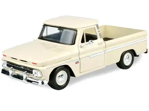 1966 Chevrolet C10 Fleetside Pickup Truck Cream 1/24 Diecast Model Car by Motormax