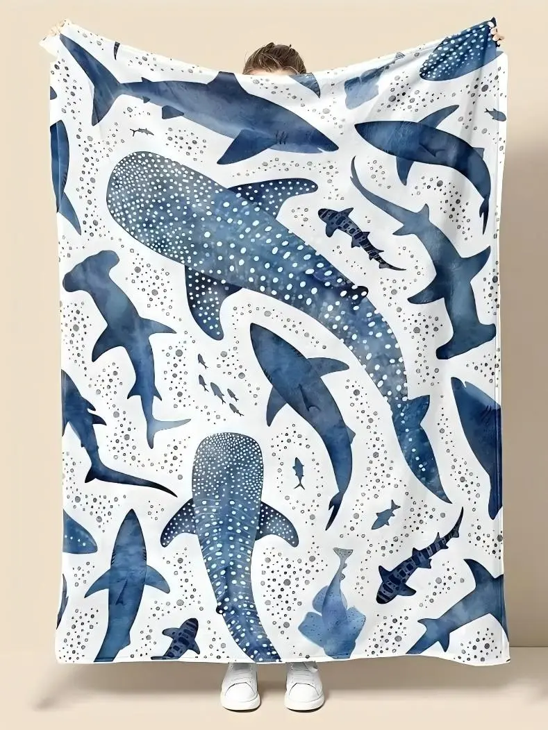 Romantic ocean style whale shark pattern warm blanket children adult nap blanket soft and comfortable suitable for all seasons Christmas Gift
