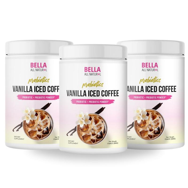 3 Pack Bella All Natural Probiotics Vanilla Iced Coffee for Daily Use