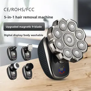 YK-312 9-Blade Electric Shaver with Magnetic Head Full Body Washable 5-in-1 Set LED Display TPE-C Charging 902530-600mAh Battery 5W Power 40-50 Min Usage Time(Free gift with purchase)