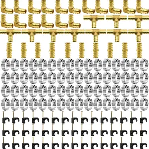 1/2" PEX Fittings, 40 Pack PEX Fittings 50 Pack Half Clamps J-Hook with Nails 100 Pack PEX Clamps Set, for PEX, Copper, CPVC Tubing Connections