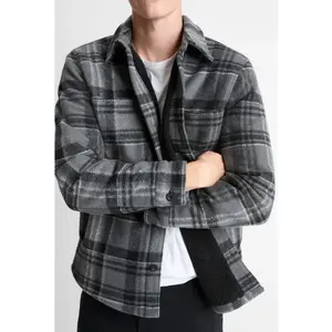Vince Sherpa-Lined Plaid Shirt Jacket in Medium Heather Grey