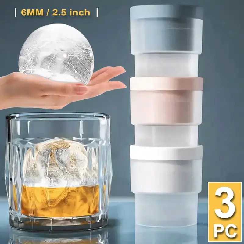 Ice Ball Molds, Set of 6, Slow-Melting Stackable Large Ice Cube Maker, 2.5 Inch big Ice Spheres for Whiskey Cocktails Juice Beverages Bourbon