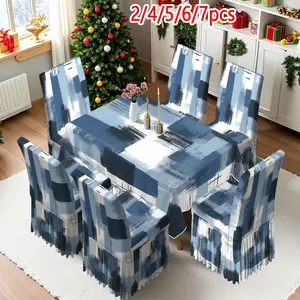 2/4/6/5/7 pieces of fashionable and high-end chair cover and tablecloth sets, thickened chair cover and tablecloth sets (1 tablecloth + 4 chair covers or 1 tablecloth + 6 chair covers), easy to care for, reusable, for home decoration