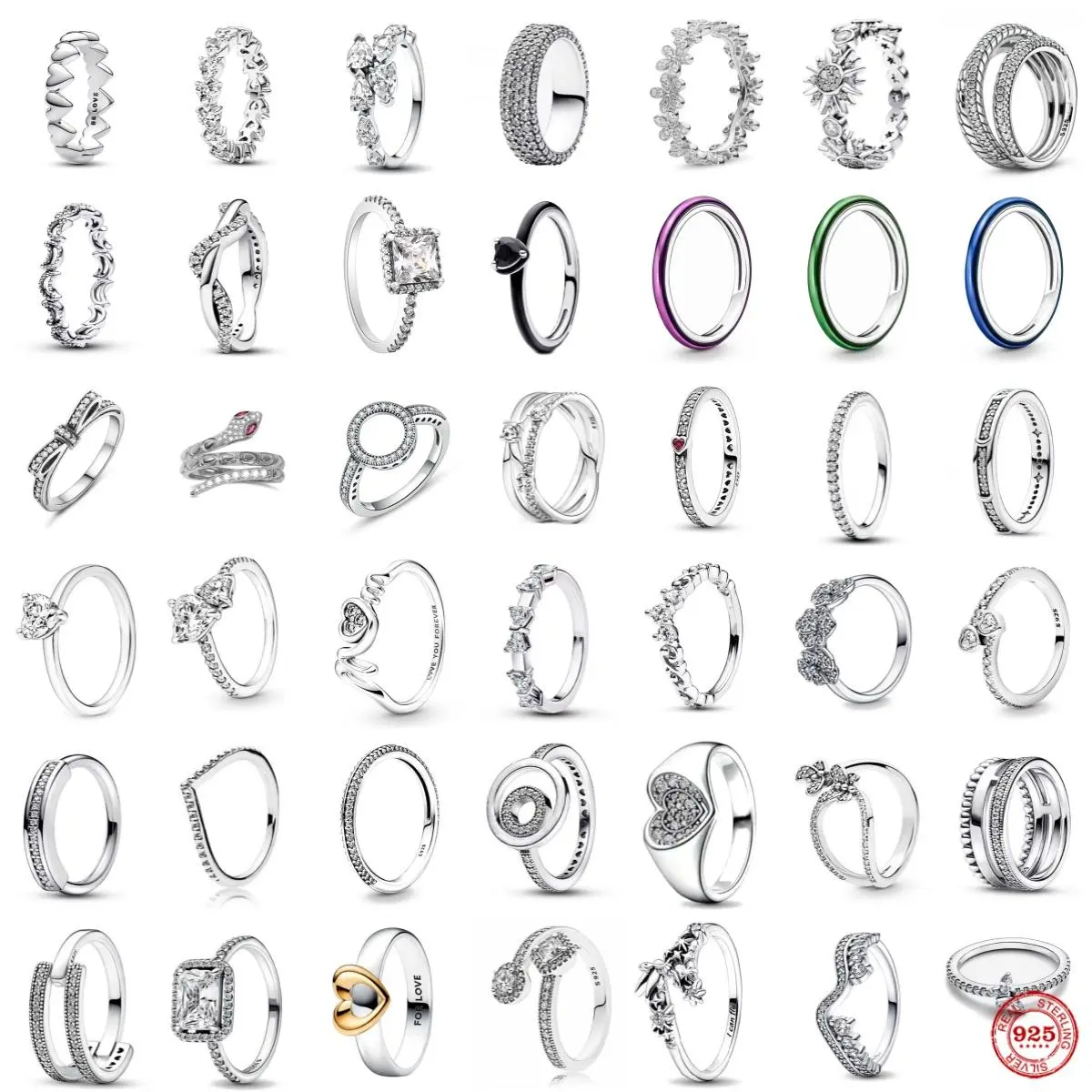 White series 925 silver heart-shaped daisy star moon ring suitable for Valentine's Day, women's holiday gift DIY fashion jewelry