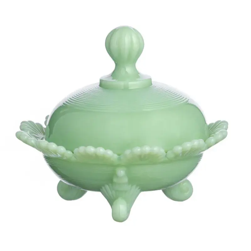 Mosser Glass Jadeite Covered Footed Candy Dish