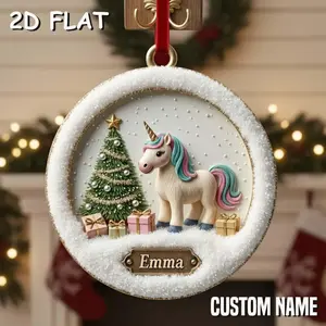 Custom name, Personalized Unicorn Ornament for Girls, Custom 2D Flat Christmas Ornament, Cute Pastel Unicorn Gift 2025, Kids Girl Unicorn Christmas Decor