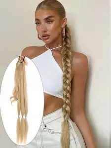 26/30/34 Inch Long Braided Ponytail Extension with Hair Tie, Straight Wrap Around Hair Extensions, Natural Soft Synthetic Hair Piece for Women Daily Wear