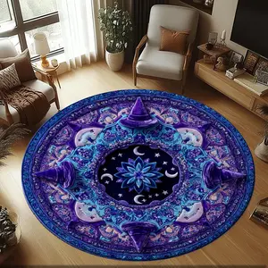 Purple Moon Starlight Mandala Stylish and creative printed round rug, hallway/balcony rug, bathroom/entrance doormat, home décor, living room/bedside rug, Halloween/Christmas/birthday gift.