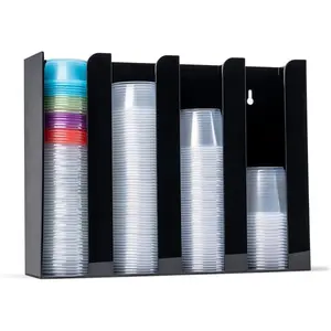 Portion Cup and Lid Holder - 4 Compartment  Organizer for Condiment & Sauce Cups, Fits Cups 2 oz to 5.5 oz in Size, Use Dispenser on Countertop or Wall Mount