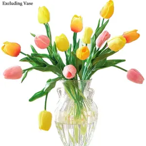 15 Pack Artificial Tulips in and Sunset Colors, Ideal Home Decor for Bedroom and Living Room, Perfect Christmas Gift Idea