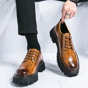 Men's Print Lace Up Platform Oxford Shoes Classic Round Toe PU Leather Lug Sole Comfort Slip On Dress Shoes for Formal Business Wear