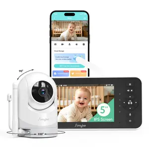 Simyke Smart WiFi Baby Monitor with Camera and Audio, 5" 1080P Screen,Pan-Tilt Camera with Night Vision,ECO/VOX,4000mAh Battery, 2-Way Talk, Photo & Video Recording, Safety Indoor Camera, Video Baby Monitor Pet Camera