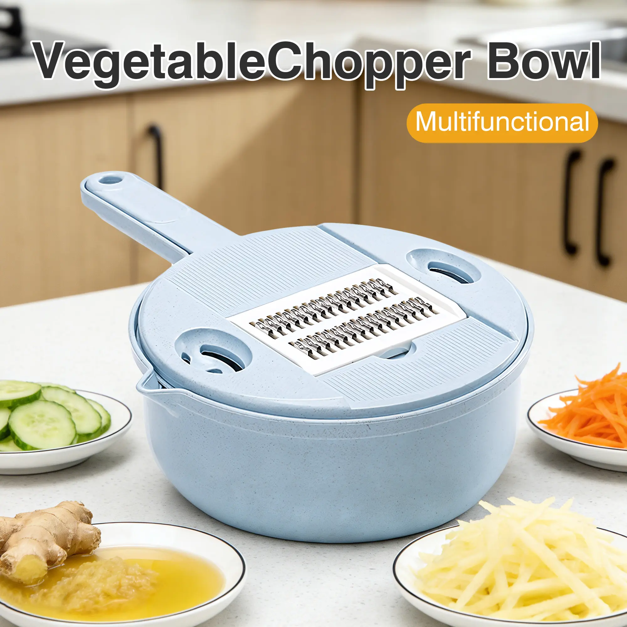 1 Count 12-piece cutting bowls, blue rapid slicing device for daily cooking prep