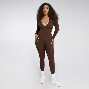 (New)Seamless Deep V Tummy Control Waist Cinching Catsuit Rompers Plus Size Female Jumpsuit for Women