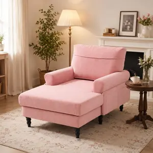 Chaise Lounge Chair Indoor, Oversized Accent Chenille Armchair with Storage, Leisure Sleeper Single Sofa Side Chair, Corner Recliner Arm Chairs for Living Room Reading, Easy Assembly