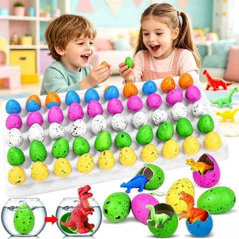 60PCS 0.8"x1.2" Grow-in-Water Hatching Dinosaur Eggs with Toys Inside - Eco-Friendly, Unisex 4-8 Years Easter Fillers, Classroom Valentine Parties Candy Alternative (Boosts Curiosity, Builds Patience)